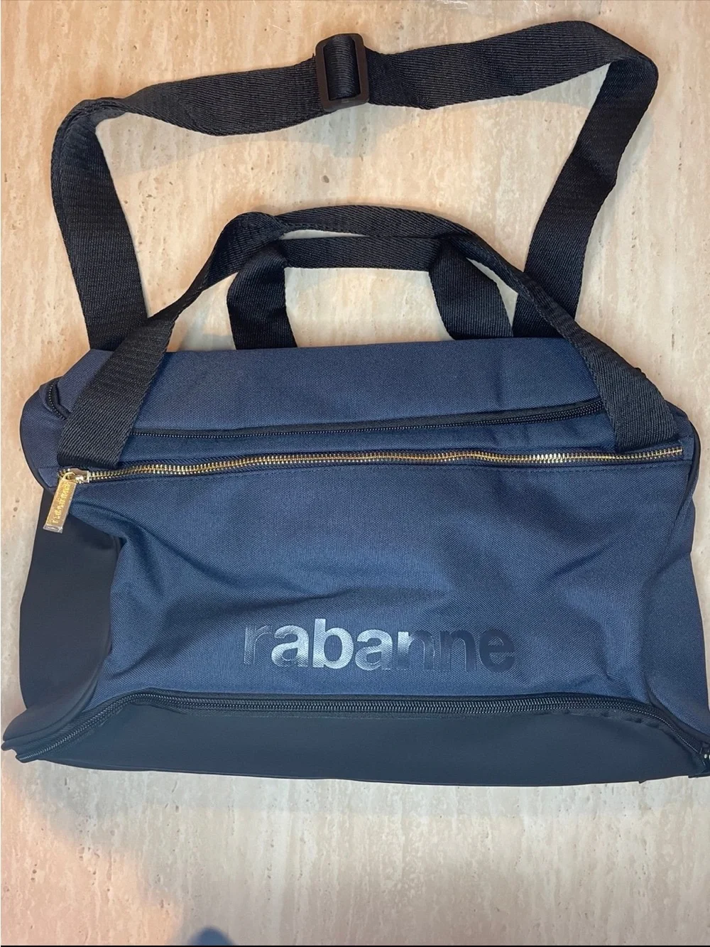 Paco Rabanne Navy and Black Duffel Bag with Gold Zipper